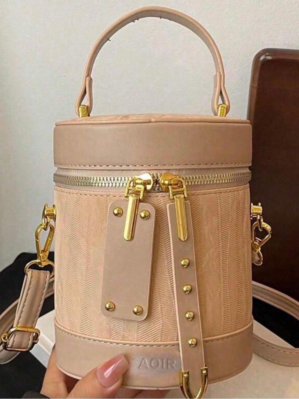 Structured Beige Ladies Top-Handle Crossbody Bag